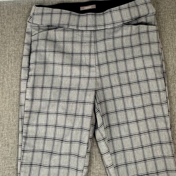 Maurices Plaid Pullover Pants Elastic Waist Gray Black 5 Reg Dressy Work Preppy - Picture 5 of 11